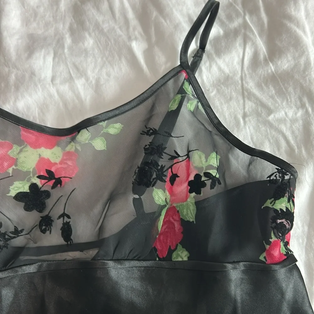 Y2K Black Floral Rose Lingerie Mini Slip Dress Women’s Size Medium - Picture 15 of 17